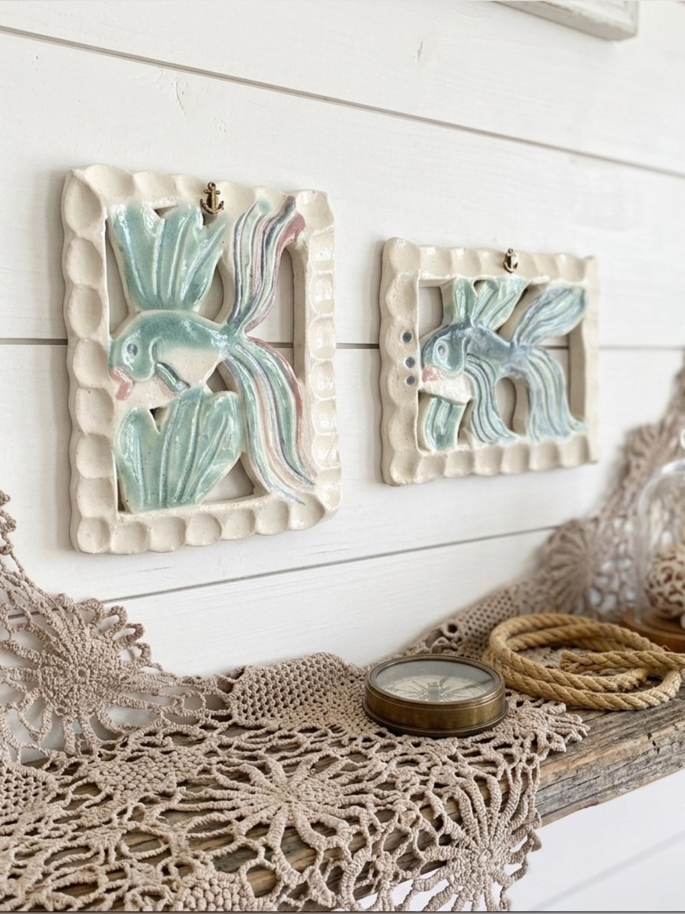 Vintage 90’s ceramic pastel fish wall decor